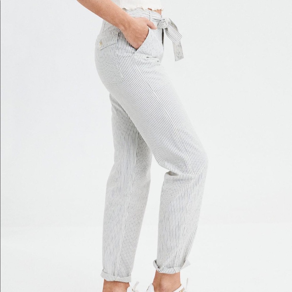 American Eagle Striped High Waisted Belted Pants - Picture 1 of 6